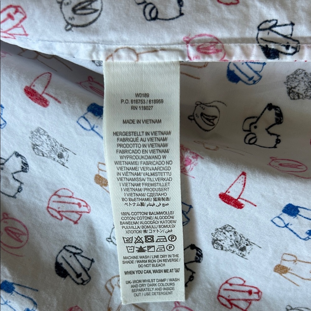 Boden size 6 White Button-Up Blouse with Red & Blue Novelty Print - Picture 5 of 8